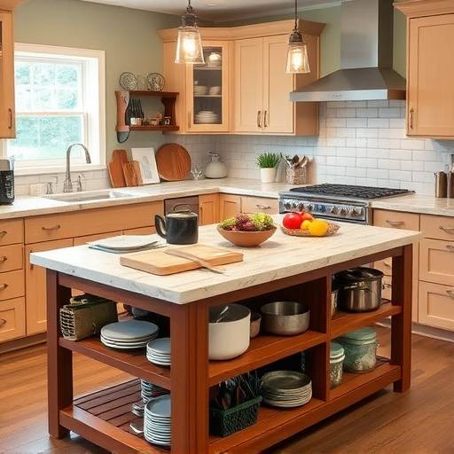 Image highlighting a kitchen island used for meal prep with organized cooking tools.