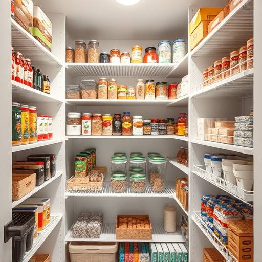 Image of a well-organized pantry with clearly labeled shelves and organized food items.